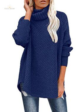 Oversized Turtleneck Long Sleeve Knit Tunic Pullover Sweater